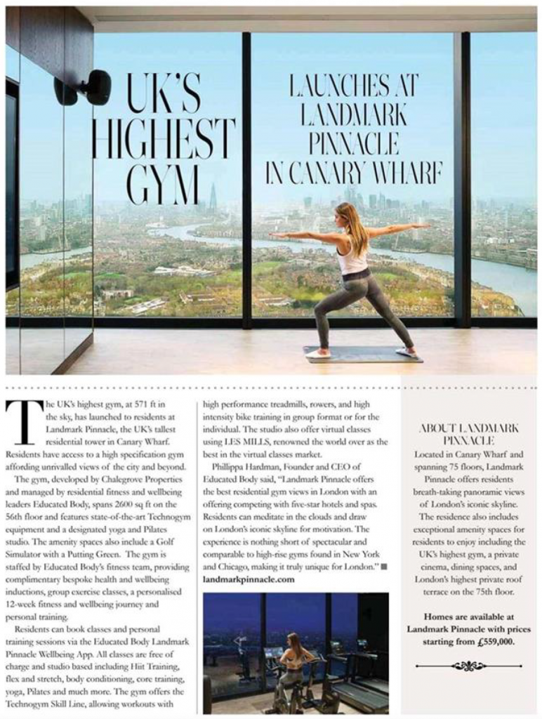 Press article clipping from landmark pinnacle, featuring UKs highest gym